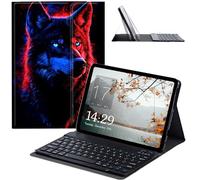JANENFNA Étui avec clavier pour Galaxy Tab S6 Lite 2022/2020 - Étui fin amovible avec clavier Bluetooth sans fil pour tablette Samsung Tab S6 Lite SM-P610/P613/P615/P619 - Neon Wolf