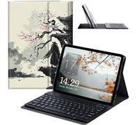 JANENFNA Étui avec clavier pour Galaxy Tab S6 Lite 2022/2020 - Étui fin amovible avec clavier Bluetooth sans fil pour tablette Samsung Tab S6 Lite SM-P610/P613/P615/P619 - Samurai Cherry Blossom