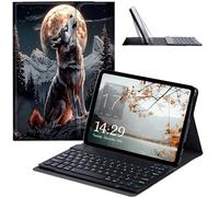 JANENFNA Étui avec clavier pour Galaxy Tab S6 Lite 2022/2020 - Étui fin amovible sans fil avec clavier Bluetooth pour tablette Samsung Tab S6 Lite SM-P610/P613/P615/P619 - Moon Wolf
