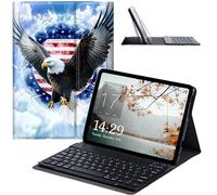 JANENFNA Étui pour tablette avec clavier pour iPad Air 10,9", iPad Air 5e/4e génération 2022/2020, étui fin amovible avec clavier Bluetooth sans fil pour iPad Pro 11" - Motif aigle et drapeau