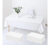 Janety 12 Nappe Blanche Jetable, 137 x 274 cm nappes Blanches imperméables, Polyester lavables rectangulaires, pour Les fêtes, Les Mariages, Les Anniversaires d'enfants