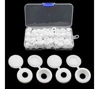 JaneYi 100 pièces Cache Vis Plastique Blancs en Plastique Cache Vis à Charnière Couvercle à vis avec Boîte de Rangement pour Meubles Placards Étagères