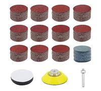 JaneYi 120 pièces Disque de Ponçage 50mm Disque Abrasif 2 Pouces Kit de Ponçage Bois Papier à Poncer 60 80 120 180 240 320 400 600 800 1000 2000 3000 Grain avec Tampon en Mousse Souple et Tige de 1/4"