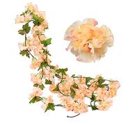 JaneYi (2 Pièces 235cm Faux Cerise Vigne Fleurs Plante Artificielles Lierre Suspendu Guirlande de Soie aux Feuilles Vertes pour Intérieur Extérieur Accueil Hôtel Jardin Fête Mariage Décor (Champagne)