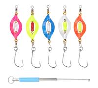 JaneYi 5 pièces Cuillères de Pêche Truite Leurres Peche Carnassier Spinnerbait UV-Actives Leurre Truite Hameçon Simple avec Décrocheur d'Hameçons de Pêche et Boîtier de Rangement pour Truite et Perche