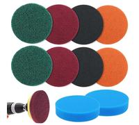 JaneYi 8 pièces Tampons à Récurer Éponge de Nettoyage et 2 pièces Disque Mousse Polissage 125mm Eponge Abrasive Bois Métal Eponge Abrasif Carrosserie pour Ponceuse Perceuse