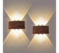 JaneYi Appliques Murales LED Up Down 2 Pièces 6W 3000K Blanc Chaud IP65 Étanche Alliage d'Aluminium avec Finition Bois Luminaire Éclairage Mural Intérieur Extérieur pour Chambre Salon Balcon Couloir