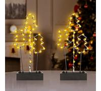 JaneYi Lampe de Table de Noël Lot de 2 Lampe Sapin de Noël Métal Fonctionne à Piles Lampe LED Sapin Blanc Chaud Décoration de Noël Intérieure Décoration pour Rebord de Fenêtre Salon Salle à Manger