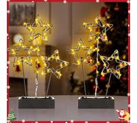 JaneYi Lot de 2 Étoiles de Noël sur Pied Lampe LED Métal Blanc Chaud Fonctionne à Piles Décoration de Table Noël Décoration de Noël Intérieure pour Rebord de Fenêtre Salon Salle à Manger