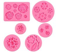 JaneYi Lot de 6 moules en silicone 3D pour fondant, fleur, marguerite, rose, feuille de lotus, décoration de gâteau, outil de cuisson pour fondant, cupcakes, chocolat, bonbons, savon, cire, argile