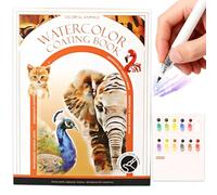 JanFebMar Livre de Coloriage a L’eau, Cahiers D'aquarelle Anti Stress pour Adultes, Livre Magique à l'Eau 12 Couleurs, Magic Water Book