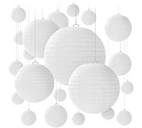 Jangostor 20 PCS Lanternes en Papier Rondes Blanc avec Nervures en Fil, Abat-Jour de différentes Tailles pour Les Mariages, Anniversaires, fêtes, Tailles Assorties de 15, 20, 25,30 CM (Blanc)