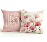JANGYUHH Housse de Coussin Extérieur 50x50cm, Imperméable Anti-Taches, Lot de 2, Double Face, Motif Sweet Home Papaveri Rosati, sans Décoloration, Lavable, pour Jardin