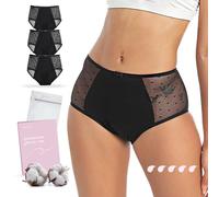 JANICE 3 Culottes Menstruelles Coton Bio = 6 tampons Absorbant Flux Abondant, sous-Vêtement Règles Incontinence Lavable Périodique (FR/ES, Alpha/Lettres, L, Taille Normale, Taille Normale)