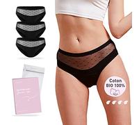 JANICE Lot 3 Culottes Menstruelles Coton Bio - Absorbant Femme Flux Abondant - sous-Vêtement Règles Adolescent Incontinence Périodique Réutilisable (3 Culottes Inna, S)