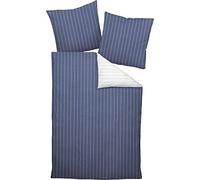 Janine 20020 Tango Soft Parure de lit réversible en seersucker, Coton, denimblau, 155 x 220 cm + 80 x 80 cm