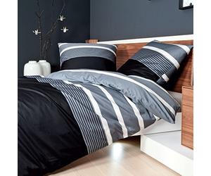 Janine Design 65030 Parure de lit Davos en coton avec housse de couette 200 x 200 cm et 2 taies 80 x 80 cm, argent