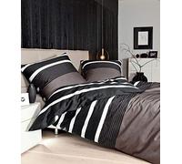 Janine J. D. 8468 Parure de lit en satin de coton mako Noir 140 x 200 + 70 x 90 cm