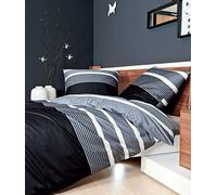 Janine J.D Parure de lit en Satin Argenté/Noir 135 x 200 cm + 80 x 80 cm