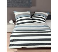 Janine Linge De Lit 2 Pièces - Davos, Fibres Fines, Coton, Bandes Bleu 135x200cm Bleu