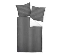 Janine Linge De Lit 2 Pièces - Mako-Soft-Seersucker, Coton, Rayé Gris Foncé 135x200cm Gris