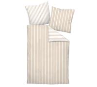 Janine Linge De Lit, 2 Pièces - Modern Classics, Mako-Satin, Coton Mercerisé, Réversible, Rayures Blanc/Beige 155x220cm Multicolore