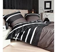 Janine Parure de lit en flanelle Nougat-Noir, Coton, Nougat-schwarz, 155 cm x 220 cm