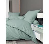 Janine Parure de lit en mako Seersucker Doux Vert fumée 135 x 200 cm + taie d'oreiller 80 x 80 cm