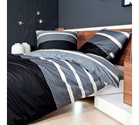 Janine Parure de lit en satin, Coton, argent/noir , 240 x 220 cm + 2x 80 x 80 cm