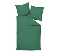 Janine Piano 0125 Parure de lit en Seersucker en mako Doux Vert forêt Taille 135 x 200 + 80 x 80 cm