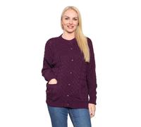 janisramone Aran Cardigan à manches longues en tricot torsadé pour femme Col rond, violet, 44/46/grande taille