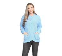 janisramone Aran Cardigan en tricot torsadé à manches longues pour femme Col rond, bleu ciel, 36-38