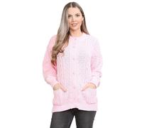 janisramone Aran Cardigan en tricot torsadé à manches longues pour femme Col rond, rose bébé, 40-42