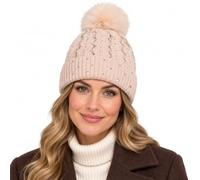 janisramone® Bonnet thermique à pompons, doublure en fourrure pour femme | Zigzag Bonnet à pompon en tricot isolé pour femme Noir Taille unique