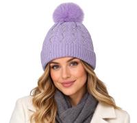 janisramone® Bonnet thermique à pompons, doublure en fourrure pour femme | Zigzag Bonnet à pompon en tricot isolé pour femme Noir Taille unique