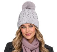janisramone® Bonnet thermique à pompons, doublure en fourrure pour femme | Zigzag Bonnet à pompon en tricot isolé pour femme Noir Taille unique