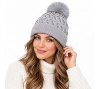 janisramone® Bonnet thermique à pompons, doublure en fourrure pour femme | Zigzag Bonnet à pompon en tricot isolé pour femme Noir Taille unique