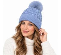 janisramone® Bonnet thermique à pompons, doublure en fourrure pour femme | Zigzag Bonnet à pompon en tricot isolé pour femme Noir Taille unique