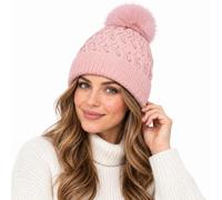 janisramone® Bonnet thermique à pompons, doublure en fourrure pour femme | Zigzag Bonnet à pompon en tricot isolé pour femme Noir Taille unique