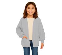 janisramone Cardigan à manches ballon avec poches, ouvert sur le devant, cardigan surdimensionné confortable et chaud pour filles de 7 à 13 ans, gris, 11-12 ans