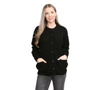 janisramone Cardigan à manches longues en tricot torsadé Aran pour femme, boutonné, col rond, pull d'hiver, haut noir