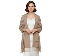 janisramone Châle pashmina pour femme, écharpe en cachemire à ourlet à franges doux, longue étole d'hiver légère pour mariage et soirée, 180 x 70 cm, marron clair, taille unique