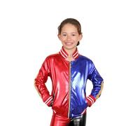janisramone Costumes d'Halloween pour enfants, rouge et bleu brillant à manches longues pour filles et garçons, leggings effet mouillé pour Halloween, veste de déguisement en satin, leggings, Rouge et