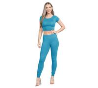 janisramone Ensemble 2 pièces pour femme Co Ord - Haut court uni à manches courtes et col rond - Taille élastique - Ensemble de sport décontracté - Tenue de détente extensible - Pour la danse et le