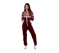 Janisramone Femmes Dames Nouveau Aztèque Imprimer Encapuchonné Zip Up Tout en un Jumpsuit Toison Onesie combishort vêtement de nuit