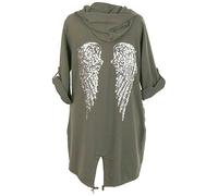 Janisramone Femmes Dames Nouveau Paillette Ange Ailes Retour Baggy Oversized Sweat à Capuche Cardigan Veste Sweat-Shirt Haut