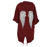 Janisramone Femmes Dames Nouveau Paillette Ange Ailes Retour Baggy Oversized Sweat à Capuche Cardigan Veste Sweat-Shirt Haut