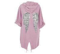 Janisramone Femmes Dames Nouveau Paillette Ange Ailes Retour Baggy Oversized Sweat à Capuche Cardigan Veste Sweat-Shirt Haut