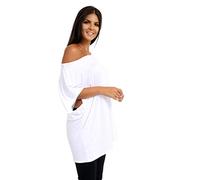 Janisramone Femmes Dames Nouveau Plaine De Le Épaule Batwing Manche Bardot Baggy Surdimensionné T-Shirt Tee Top