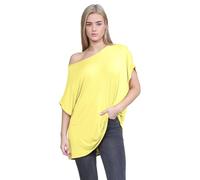 Janisramone Femmes Dames Nouveau Plaine De Le Épaule Batwing Manche Bardot Baggy Surdimensionné T-Shirt Tee Top